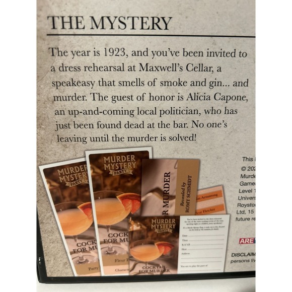 Cocktail For Murder Mystery Party Game University Games Dinner Party 6 Players - Picture 7 of 7